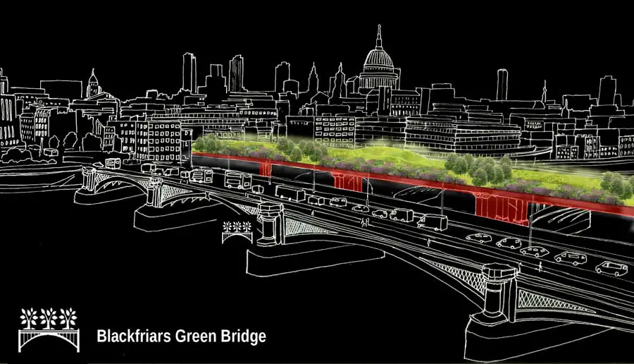 Город линия. Blackfriars Bridge Green. Проектные рисунки с красными линиями. The line (