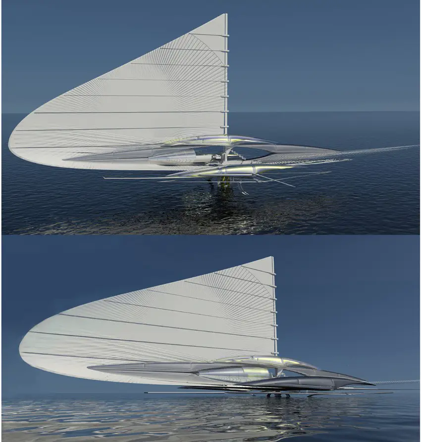 hydrofoil trimaran sailboat