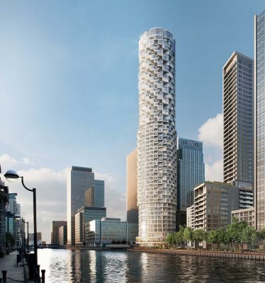 Rolling Pin tower at Canary Wharf design by make Architects
