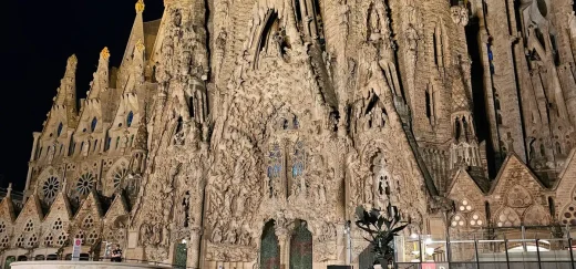 Sagrada Familia Barcelona building at night