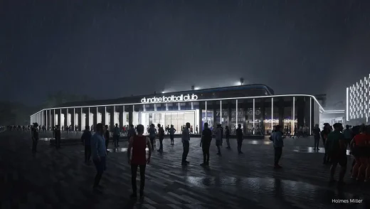 New Dundee FC stadium building at night