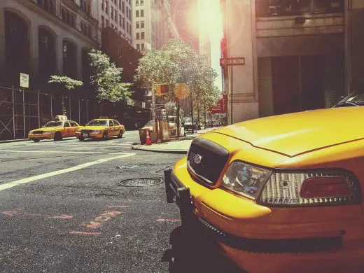 New York City sidewalk taxi road