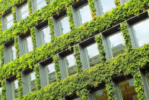 Green building grass wall windows