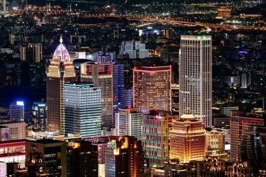 Skyscraper buildings city at night