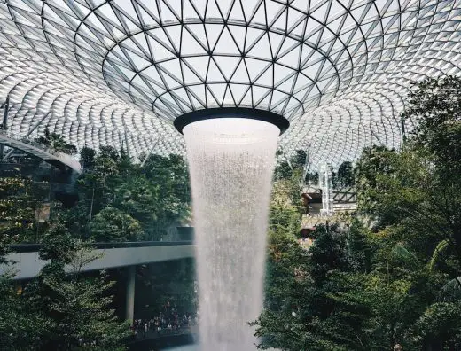 sustainable building roof plants waterfall interior