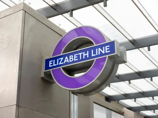 Elizabeth line roundel at Paddington station