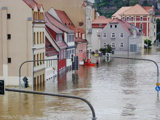 Flood water damage to houses