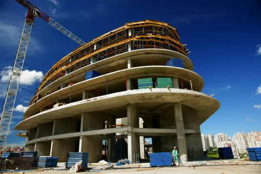 Concrete building construction site